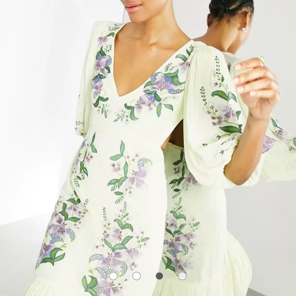 ISO Floral embroidered tiered maxi dress in lemon